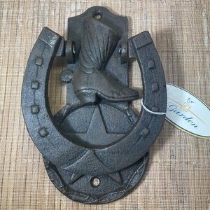 Cast Iron Western Door Knocker Star Horseshoe & Cowboy Boot 4.5” x 6.5”